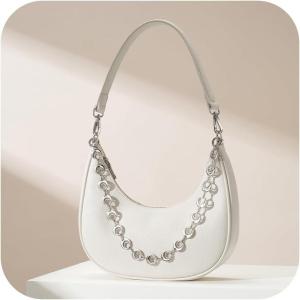 imageCrescent Shoulder Bag for Women Underarm PU Leather Hobo Purses TrendyWomens Daily Clutch Purse Handbags 2 StrapsWhite