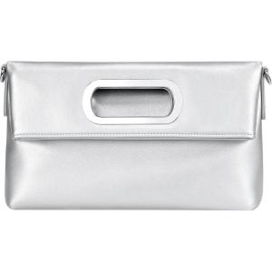 imageStylish Clutch Purses for Women Leather Crossbody Purse with Handle Shoulder Bags for Evening Formal Work CasualSilver