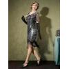 imageYESSA 1920s Flapper Dresses for WomenSheer Beaded Sleeves Great Gatsby Dresses Roaring 20s Dresses Costumes with AccessoriesBlack Silver