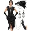 imageYESSA 1920s Flapper Dresses for Women Great Gatsby Dress Roaring 20s Costumes Sequin Harlem Nights Dress with 20s AccessoriesBlack