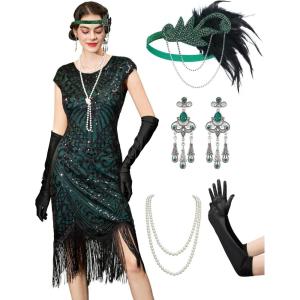 imageYESSA 1920s Flapper Dresses for Women Great Gatsby Dress Roaring 20s Costumes Sequin Harlem Nights Dress with 20s AccessoriesBlackgreen