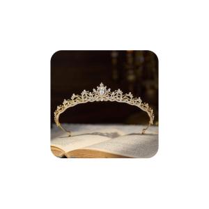 imageSWEETV Princess Tiaras for Women Gold Crystal Crown for Birthday Wedding Headbands for Bride Rhinestone Tiara Headpieces Hair Accessories for Quinceanera Pageant Prom02Gold