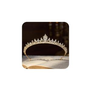 imageSWEETV Princess Tiaras for Women Gold Crystal Crown for Birthday Wedding Headbands for Bride Rhinestone Tiara Headpieces Hair Accessories for Quinceanera Pageant Prom01Gold