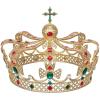 imageSWEETV Gold Queen Crown for Women Vintage King Crown with Cross Decor Quinceanera Crowns for Prom Cos Costume Party Headband Accessories for Coronation Ceremony Halloween15Gold