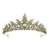 imageSWEETV Queen Crown for Women Elf Crown fairy Headpiece Greek Headband Gothic Crowns and Tiaras Prom Tiara with Rhinestone Renaissance Accessories for Halloween QuinceaneraGoldGreen