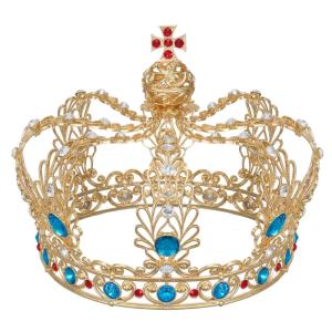 imageSWEETV Gold Queen Crown for Women Vintage King Crown with Cross Decor Quinceanera Crowns for Prom Cos Costume Party Headband Accessories for Coronation Ceremony Halloween05Gold