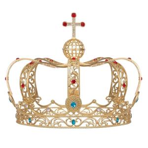 imageSWEETV Gold Queen Crown for Women Vintage King Crown with Cross Decor Quinceanera Crowns for Prom Cos Costume Party Headband Accessories for Coronation Ceremony Halloween04Gold