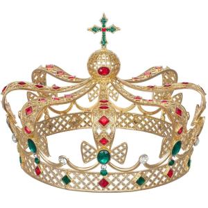 imageSWEETV Gold Queen Crown for Women Vintage King Crown with Cross Decor Quinceanera Crowns for Prom Cos Costume Party Headband Accessories for Coronation Ceremony Halloween15Gold