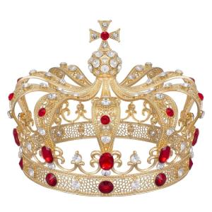 imageSWEETV Gold Queen Crown for Women Vintage King Crown with Cross Decor Quinceanera Crowns for Prom Cos Costume Party Headband Accessories for Coronation Ceremony Halloween12Gold