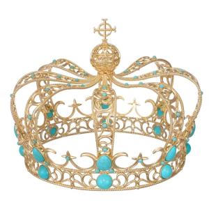imageSWEETV Gold Queen Crown for Women Vintage King Crown with Cross Decor Quinceanera Crowns for Prom Cos Costume Party Headband Accessories for Coronation Ceremony Halloween06Gold