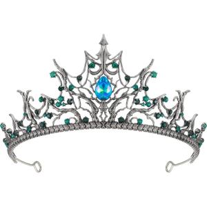 imageSWEETV Halloween Crown  Midnight Coven Gothic Crowns for Women Black Witch Headpiece Halloween Decorations Evil Tiaras and Crowns Dark Tiara Rhinestones Baroque Queen CrownWidows Web