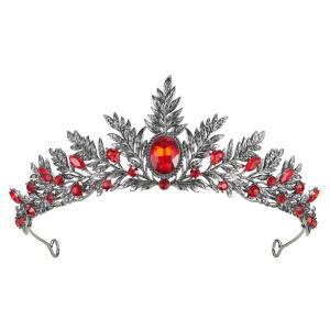 imageSWEETV Queen Crown for Women Elf Crown fairy Headpiece Greek Headband Gothic Crowns and Tiaras Prom Tiara with Rhinestone Renaissance Accessories for Halloween QuinceaneraBlackRed