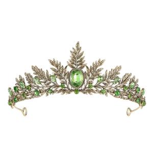 imageSWEETV Queen Crown for Women Elf Crown fairy Headpiece Greek Headband Gothic Crowns and Tiaras Prom Tiara with Rhinestone Renaissance Accessories for Halloween QuinceaneraGoldGreen