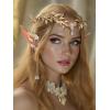 imageSWEETV Fairy Flower Hairband with Elf Ears Halloween Fairy Headpiece for Women Leaf Elf Circlet with Wings Cuff Earrings Leaf Hairband Set for Photoshoot Cosplay Party BlackLeafA one sizeGoldLeafD