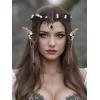 imageSWEETV Fairy Flower Hairband with Elf Ears Halloween Fairy Headpiece for Women Leaf Elf Circlet with Wings Cuff Earrings Leaf Hairband Set for Photoshoot Cosplay Party BlackLeafA one sizeBlackLeafC