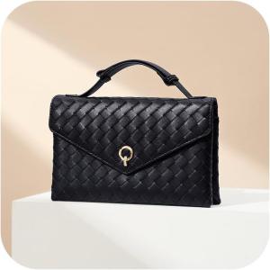 imageCHUNLI Woven Clutch Purses for Women Formal Evening Crossbody Bags with Adjustable Top Handle PU Leather Envelope HandbagsBlack