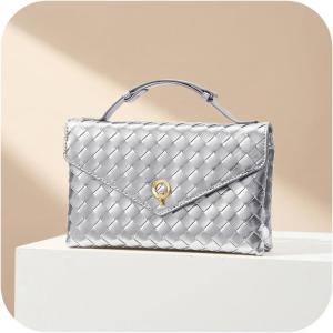imageCHUNLI Woven Clutch Purses for Women Formal Evening Crossbody Bags with Adjustable Top Handle PU Leather Envelope HandbagsSilver