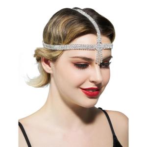 imageSWEETV 1920s Headpiece Flapper Headband for Women Art Deco Roaring 20s Great Gatsby Rhinestone Hair Band Headpiece AccessoreisSilverF04