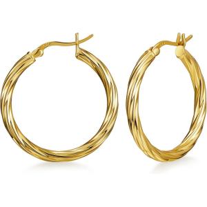 imageSWEETV 925 Sterling Silver Twisted Hoop Earrings for Women Round ClickTop Hypoallergenic Hoops Diameter 25304050MM