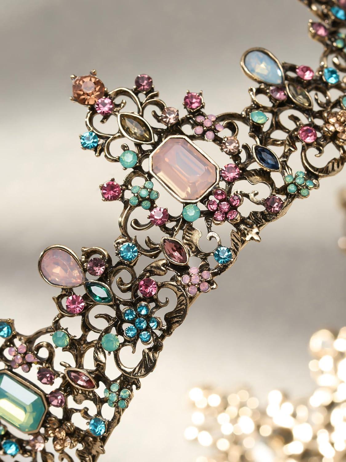 imageSWEETV Queen Crown for Women  Baroque Wedding Tiaras and CrownsJeweled Tiara CrownProm Birthday Halloween Hair Accessories0Multicolored