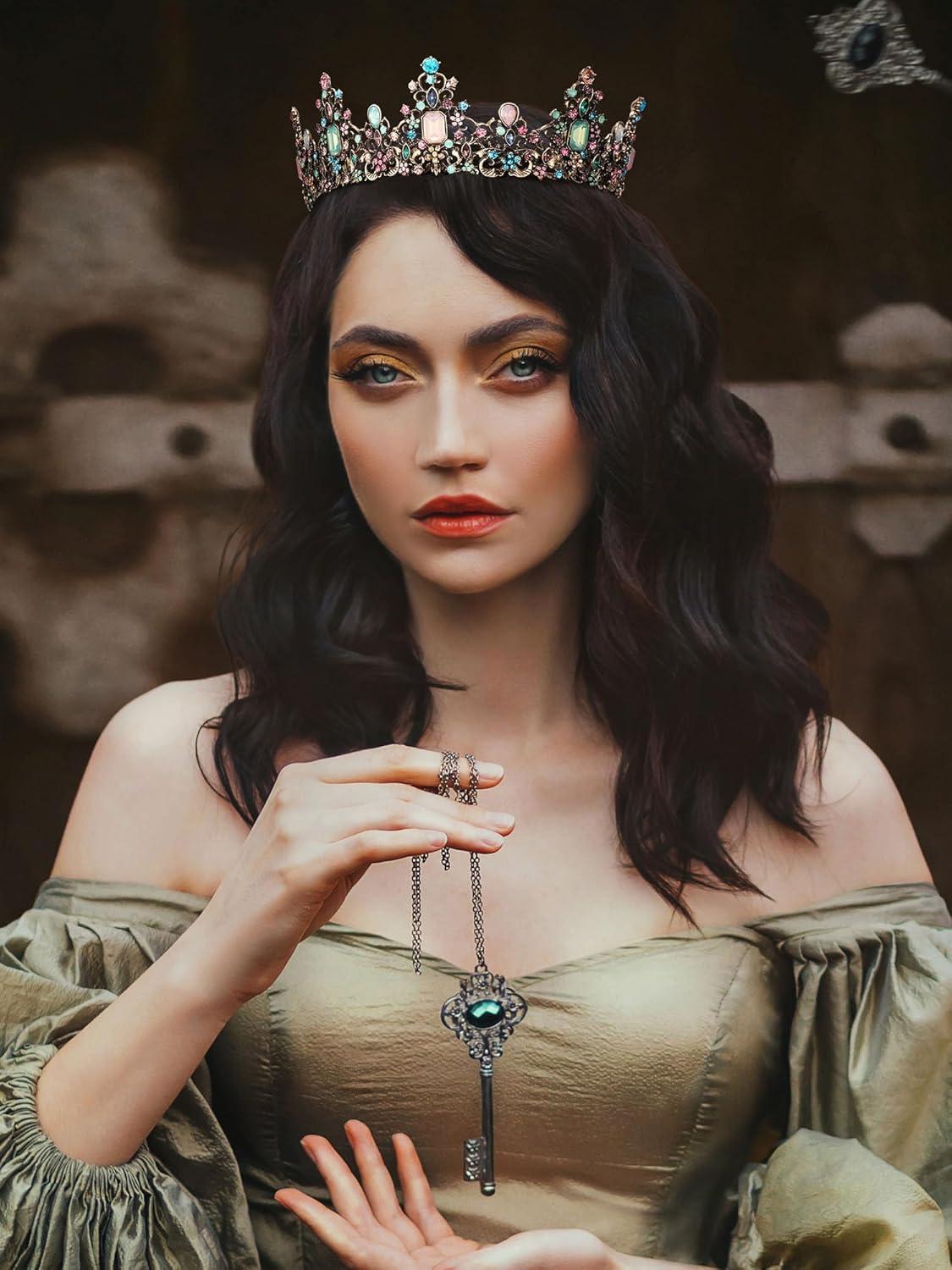 imageSWEETV Queen Crown for Women  Baroque Wedding Tiaras and CrownsJeweled Tiara CrownProm Birthday Halloween Hair Accessories0Multicolored