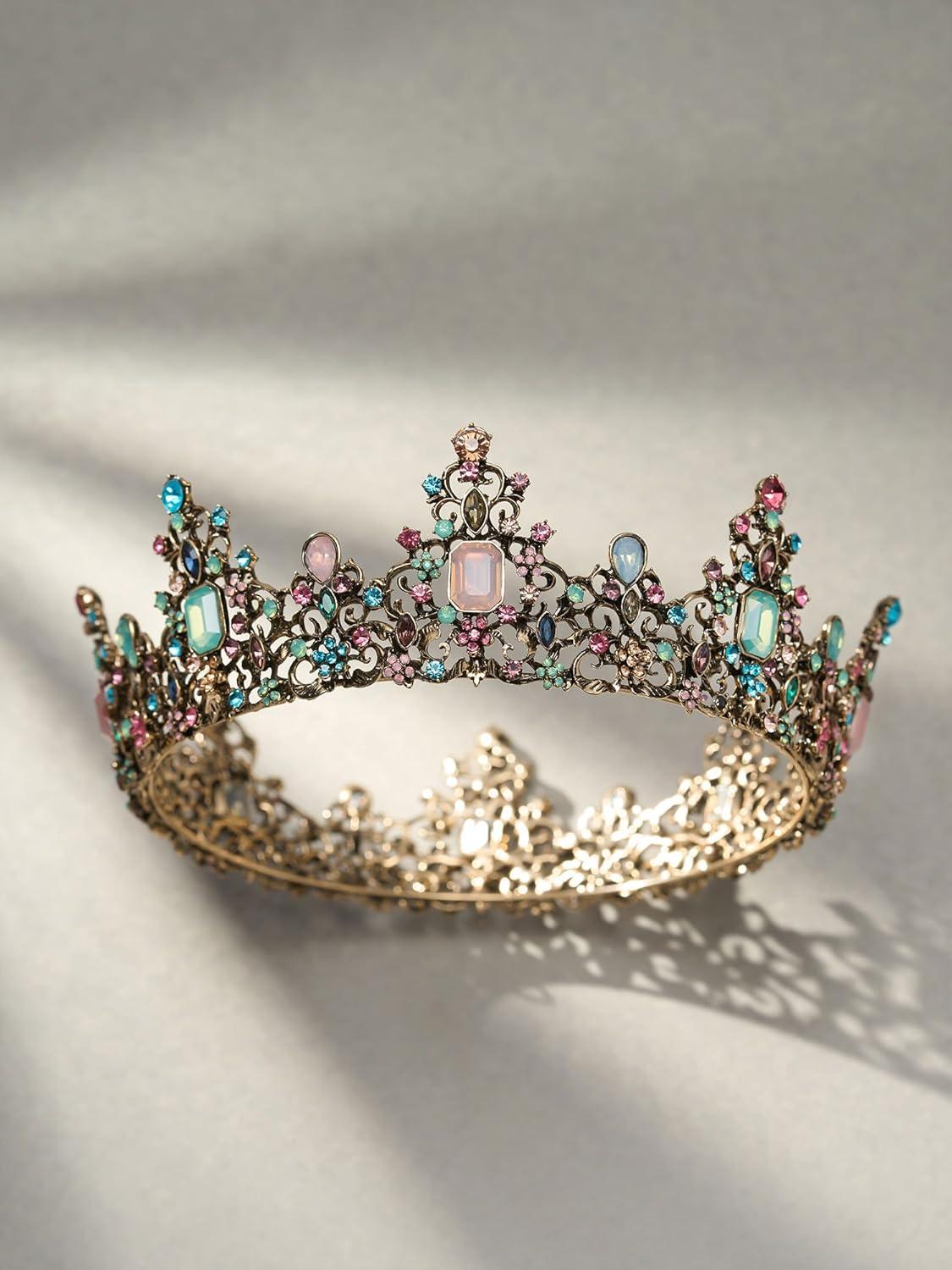 imageSWEETV Queen Crown for Women  Baroque Wedding Tiaras and CrownsJeweled Tiara CrownProm Birthday Halloween Hair Accessories0Multicolored