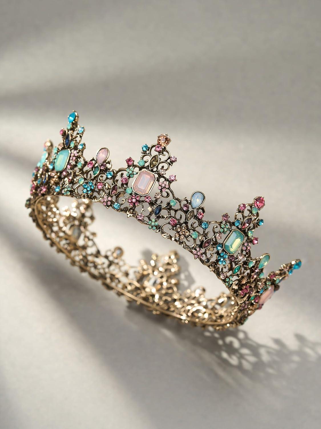 imageSWEETV Queen Crown for Women  Baroque Wedding Tiaras and CrownsJeweled Tiara CrownProm Birthday Halloween Hair Accessories0Multicolored