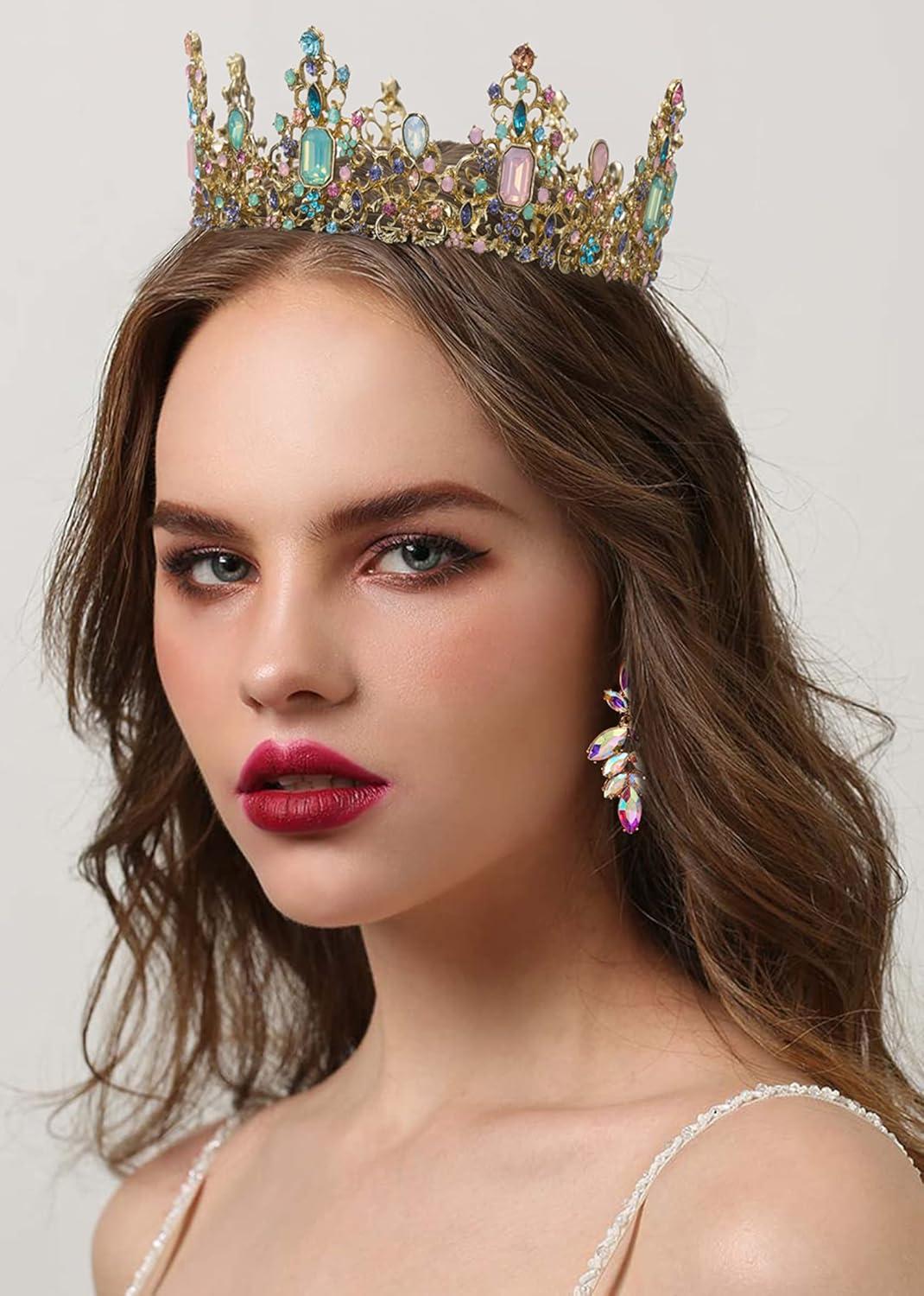 imageSWEETV Queen Crown for Women  Baroque Wedding Tiaras and CrownsJeweled Tiara CrownProm Birthday Halloween Hair Accessories4Gold  Multicolored