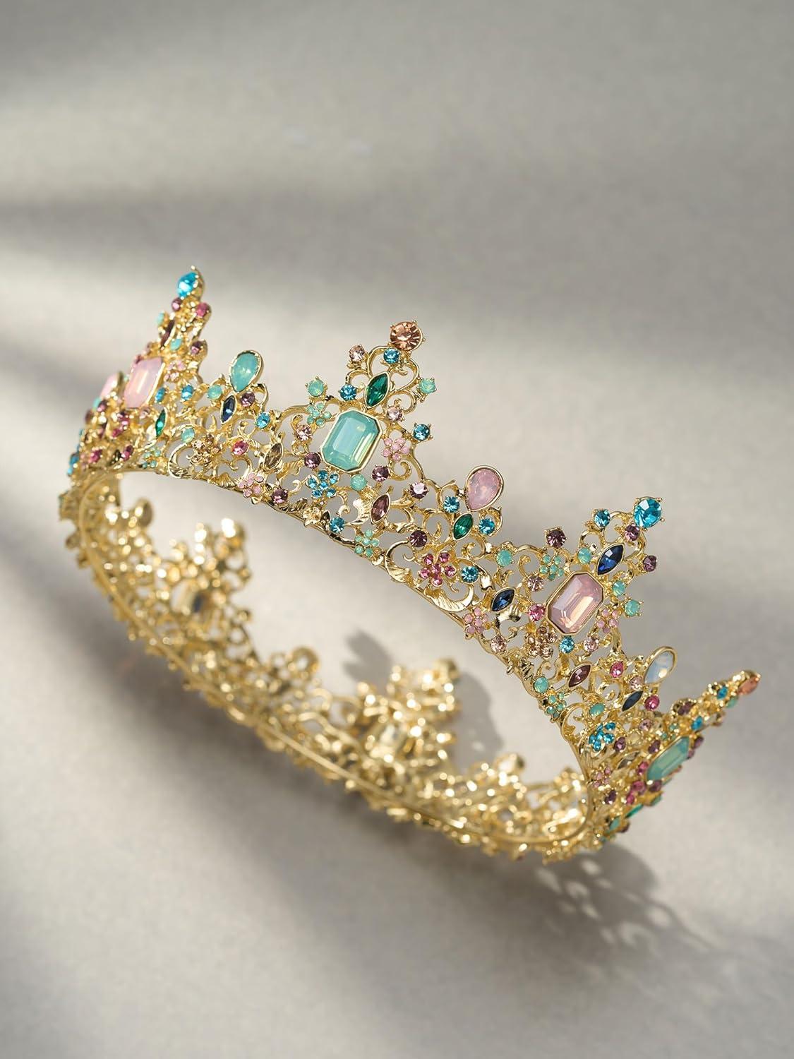 imageSWEETV Queen Crown for Women  Baroque Wedding Tiaras and CrownsJeweled Tiara CrownProm Birthday Halloween Hair Accessories4Gold  Multicolored