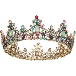 imageSWEETV Queen Crown for Women  Baroque Wedding Tiaras and CrownsJeweled Tiara CrownProm Birthday Halloween Hair Accessories0Multicolored