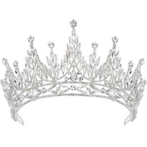 imageSWEETV Tiaras and Crowns for Women Wedding Tiara for Bride Rhinestone Queen Crown Crystal Costume Hair Accessories for Birthday Prom Quinceanera CelebrationSilver