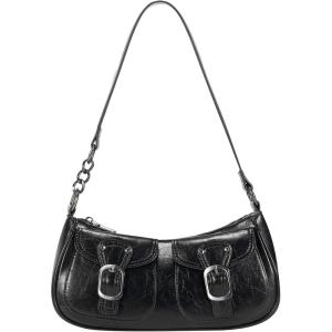 imageCHUNLI Y2K Purses for Women Vintage PU Leather Shoulder Bag with Zipper Closure Adjustable Detachable StrapBlack