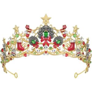 imageSWEETV Christmas Jeweled Crown Merry Tree Tiara Rhinestone Headband Costume Accessories for Merry Christmas Party for Women Girls02Gold