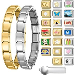 imageSWEETV Stainless Steel 18 Link Polish Italian Charm Bracelet with 1Pcs Starter Brascelet 9Pcs20Pcs Charms and Opening Tools Classic 9mm Modular Charm Personalized Jewelry Gift20pcs Charm Set